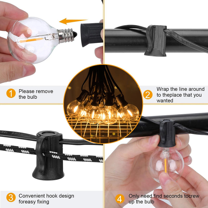 65FT Outdoor String Lights Dimmable E12 Sockets G40 Globe Led Bulb Connectable Gard Decor Fairy Light Chain