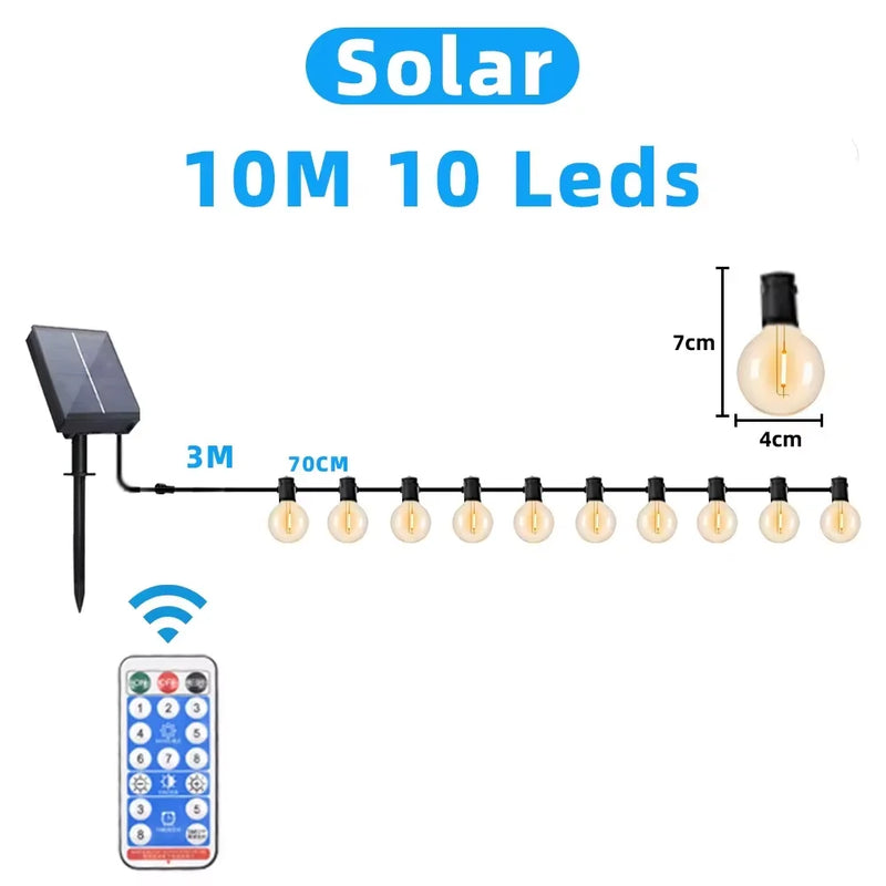 Outdoor Solar String Lights G40 Spherical LED Bulb IP65 Waterproof For Terraces Backyards Porches Balconies Parties Christmas