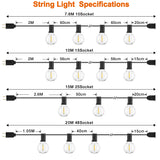 65FT Outdoor String Lights Dimmable E12 Sockets G40 Globe Led Bulb Connectable Gard Decor Fairy Light Chain