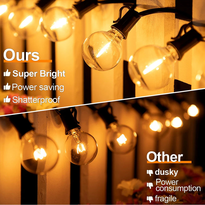 G40 Outdoor Solar String Light Garland LED Solar String Lights 24V Globe Waterproof Hanging Lights for Garden Backyard Cafe