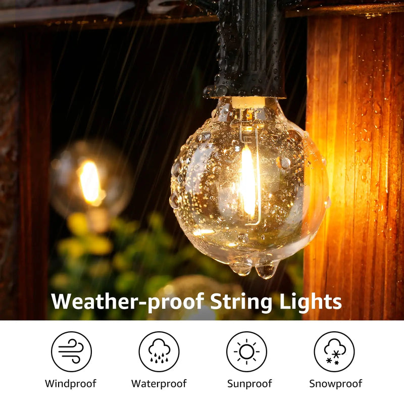65FT Outdoor String Lights Dimmable E12 Sockets G40 Globe Led Bulb Connectable Gard Decor Fairy Light Chain