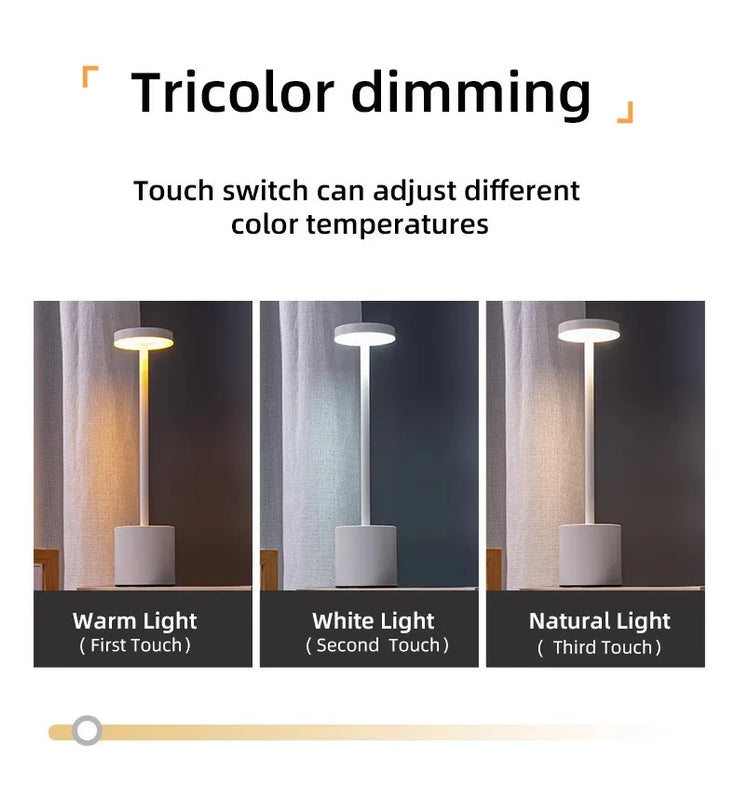 Portable LED Cordless Touch Table Lamps Rechargeable Desk Lamp 3Colors Adjustable Bedside Creative Ambient Light  for Room Decor