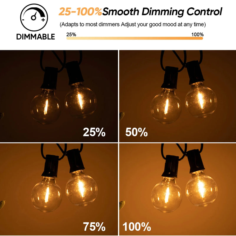 G40 Outdoor Solar String Light Garland LED Solar String Lights 24V Globe Waterproof Hanging Lights for Garden Backyard Cafe
