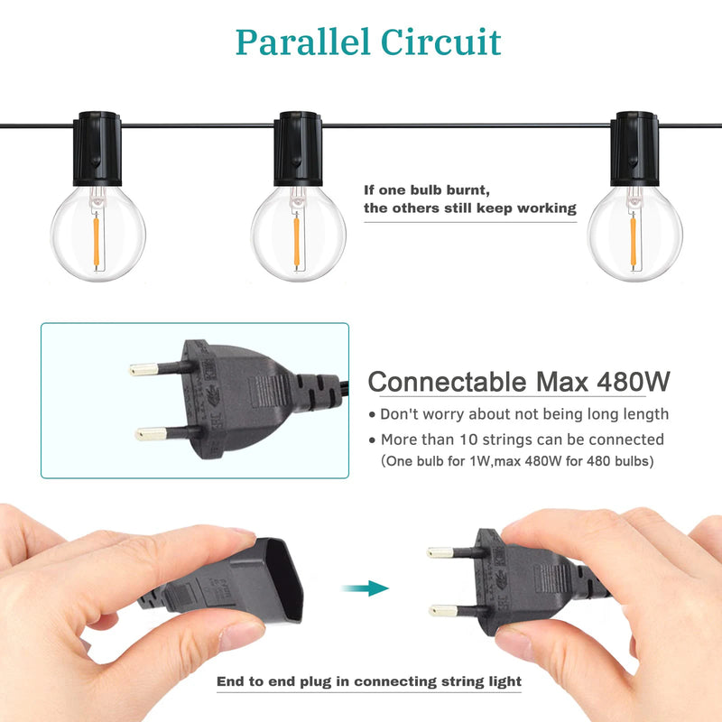 65FT Outdoor String Lights Dimmable E12 Sockets G40 Globe Led Bulb Connectable Gard Decor Fairy Light Chain