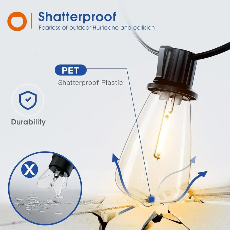 150FT LED Outdoor String Lights Waterproof Patio Lights Shatterproof ST38 Replaceable Bulbs Dimmable Outside Hanging Lights