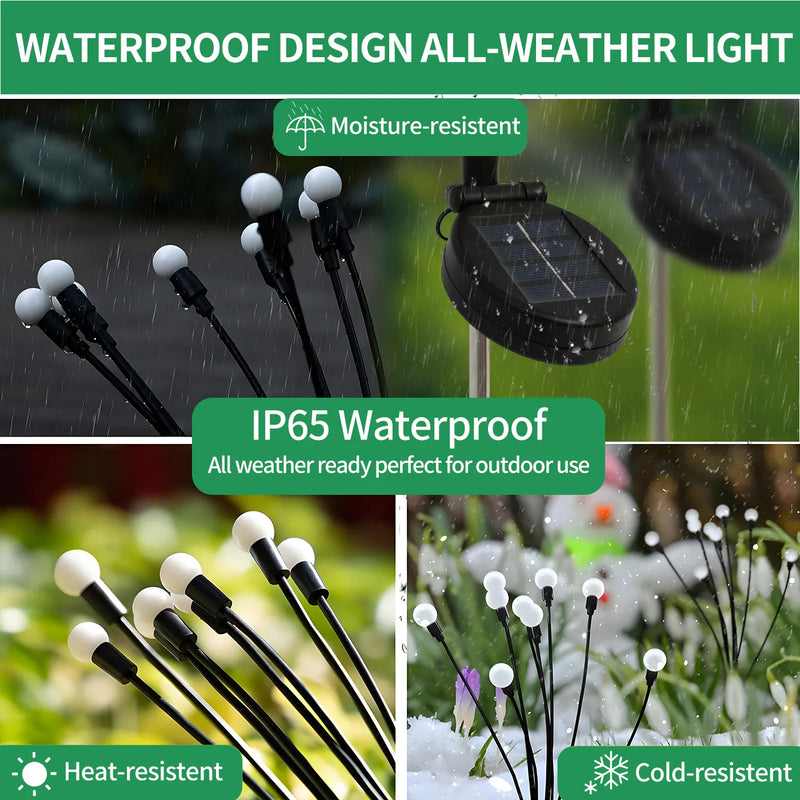 8-Head Solar Firefly Lights LED Solar Outdoor Decorative Garden Lights Waterproof High Flexibility Yard Patio Pathway Holiday