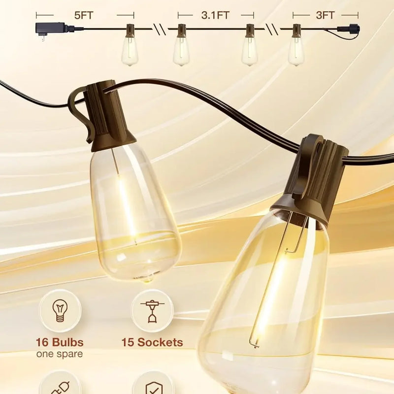 150FT LED Outdoor String Lights Waterproof Patio Lights Shatterproof ST38 Replaceable Bulbs Dimmable Outside Hanging Lights