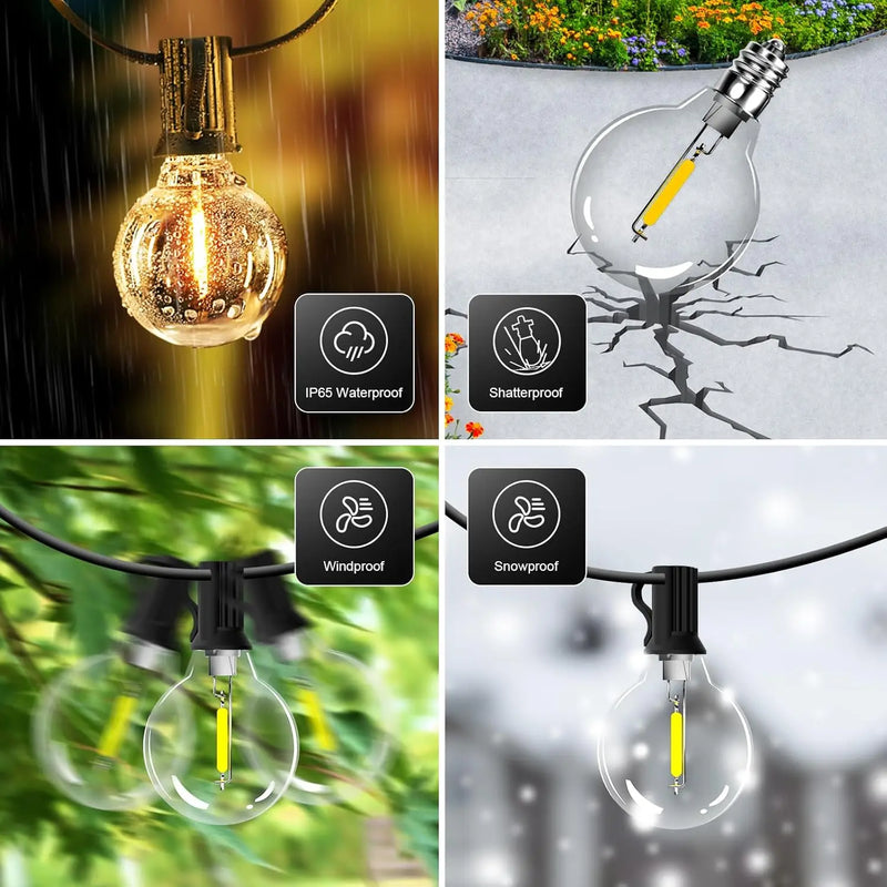 G40 LED Globe String Lights Outdoor EU Plug, IP65 Plastic Bulbs, Balcony Garland Fairy Lamps for Wedding Christmas Party Decor