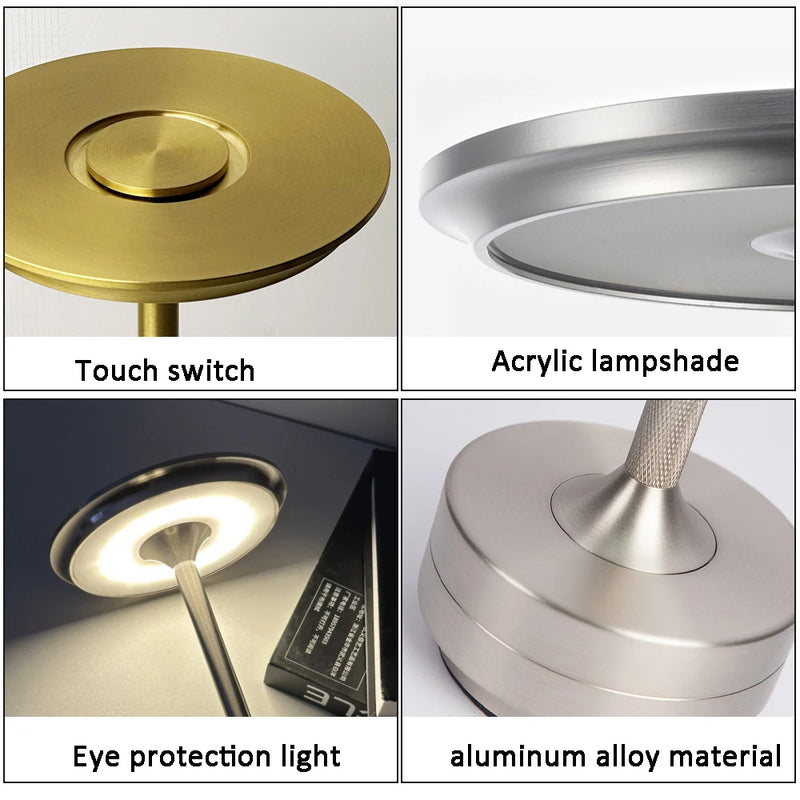 Aluminum Alloy Simple Decorative Lamp LED Night Light Infinitely Dimmable Atmosphere Retro Portable Rechargeable Touch Desk Lamp