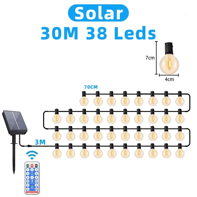 Outdoor Solar String Lights G40 Spherical LED Bulb IP65 Waterproof For Terraces Backyards Porches Balconies Parties Christmas