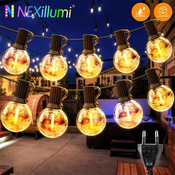 G40 LED Globe String Lights Outdoor EU Plug, IP65 Plastic Bulbs, Balcony Garland Fairy Lamps for Wedding Christmas Party Decor