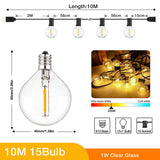65FT Outdoor String Lights Dimmable E12 Sockets G40 Globe Led Bulb Connectable Gard Decor Fairy Light Chain